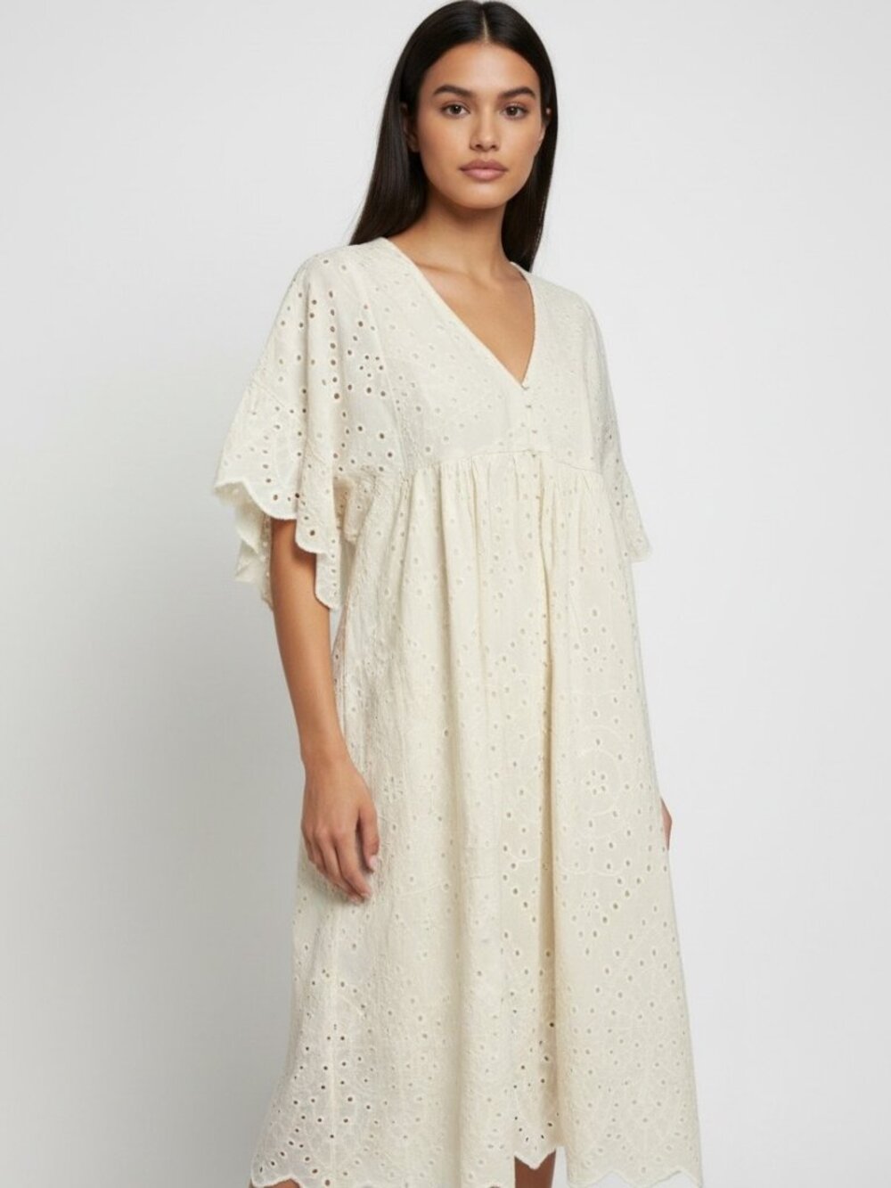 By Coco Italy Eyelet Dress Sz S Ivory Cottagecore Boho Prairie Puff Sleeve